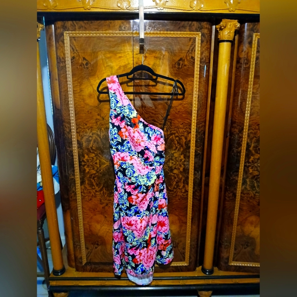 Plus Size Floral One-Shoulder Dress